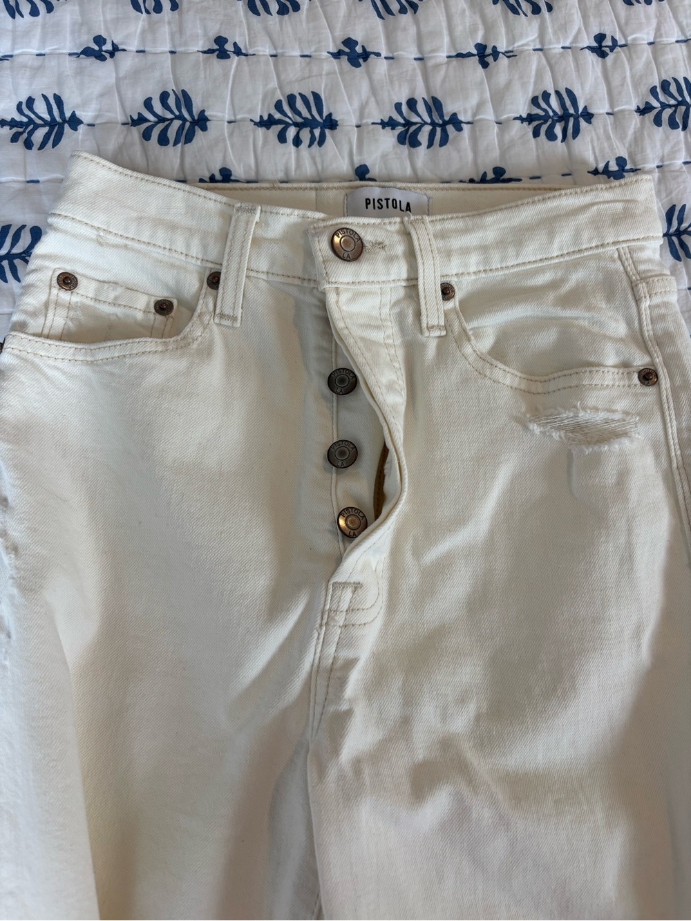 pistola High-Rise White Button-Fly Jeans